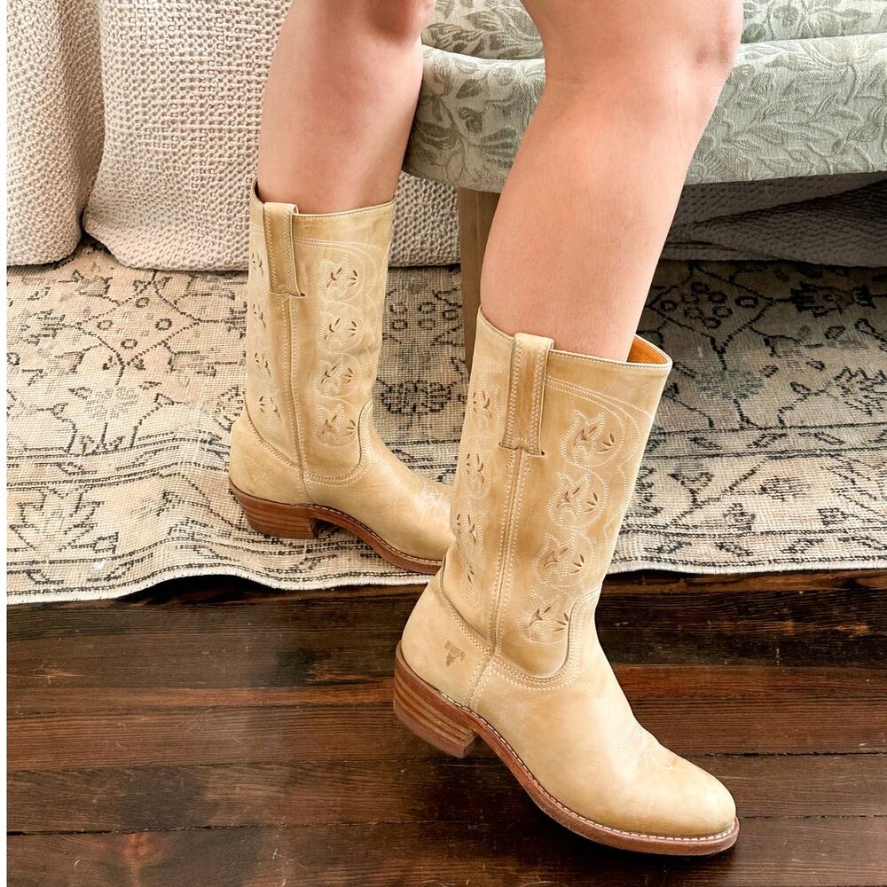 Frye Vintage Banana Yellow Leather Austin Floral Cowgirl Boot 9